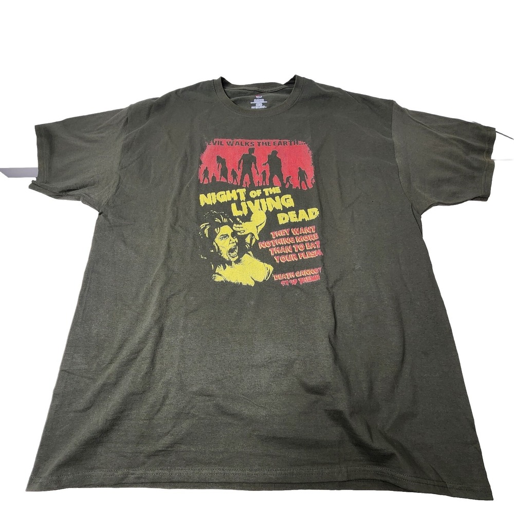 Night of the Living Dead Movie Shirt Men's 2XL Horror Y2K OD Green Short Sleeve